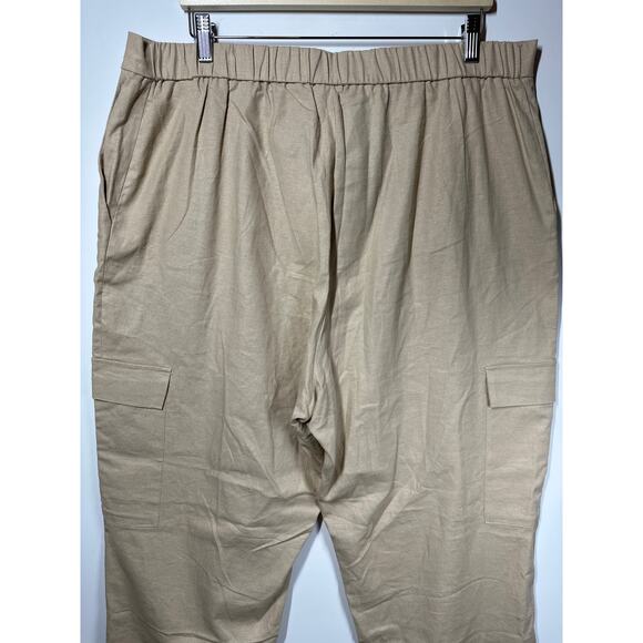 Jaclyn Smith Stretch Linen Blend Wide Leg Cargo Trouser Pants Tan Neutral Sz 1X - Picture 8 of 12